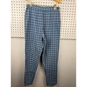 VTG 90s GAP Blue Plaid High Rise Button Detail Tapered Pants Women's 4